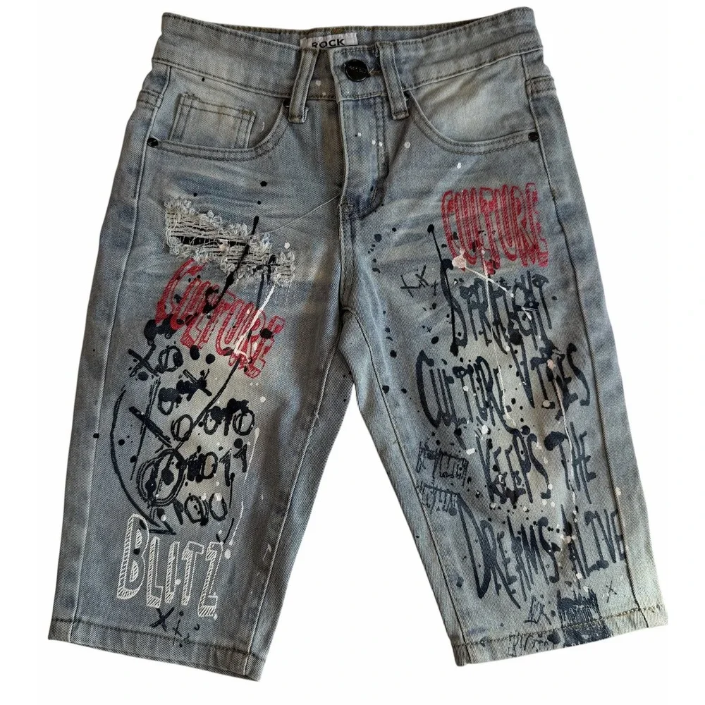 Rock Salt Young Boys Kids Distressed Denim Paint Culture Vibes Shorts Size 8